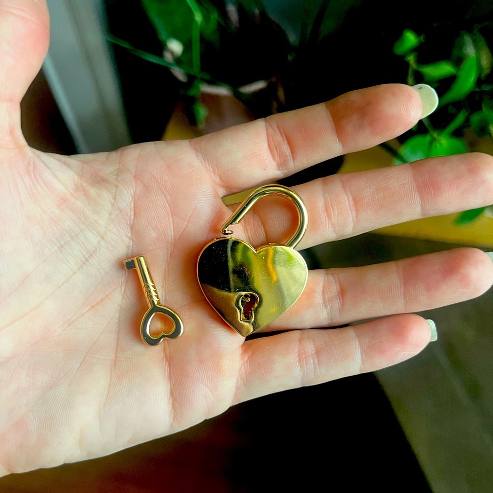 Gold Heart Lock Pendant with Key